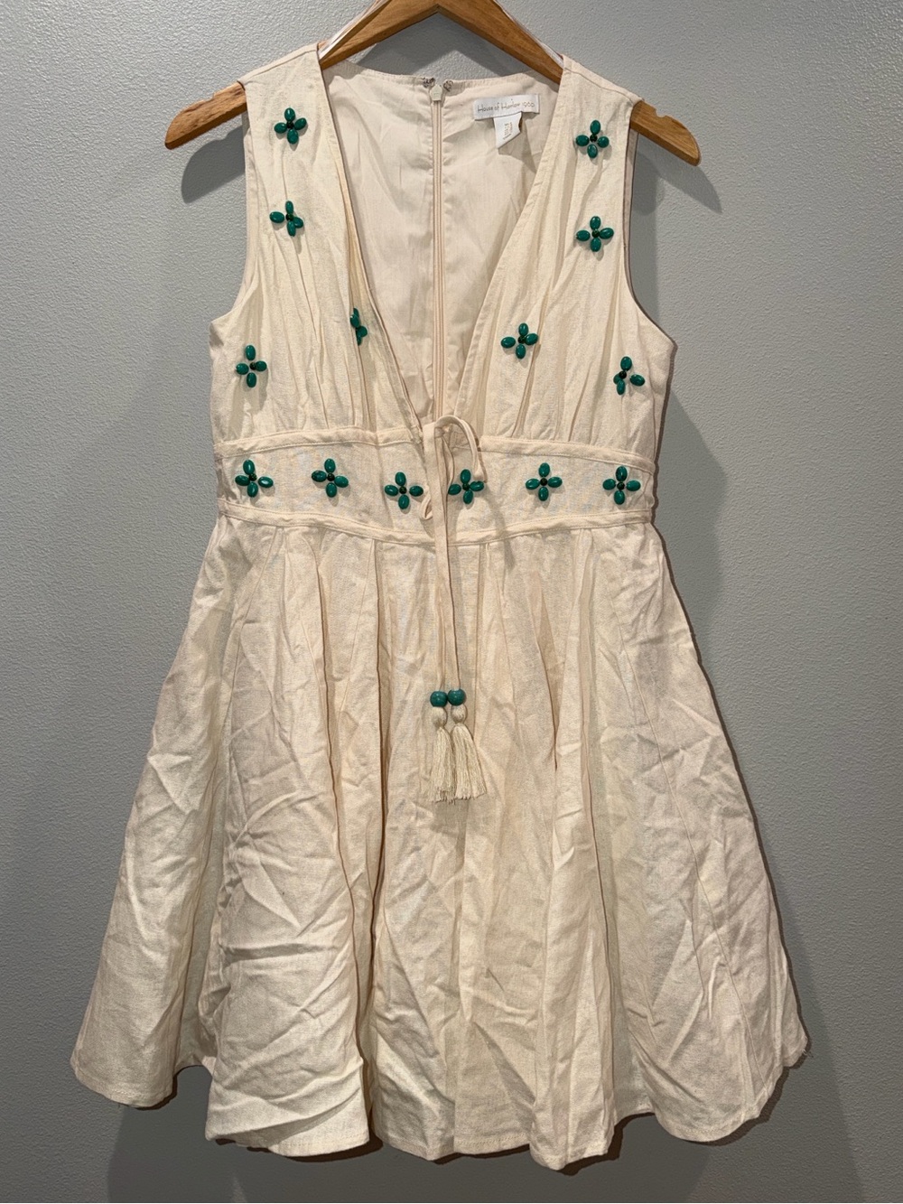House of Harlow 1960 Cream Dress with Teal Bead Accents Size 8 BNWOT